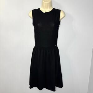 IKKS Womens Christine Black Knit Cross Back Fit Flare Pointelle Dress Women's S